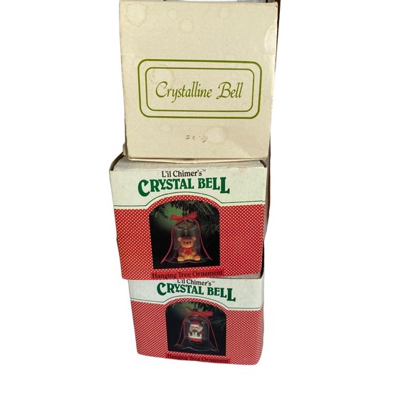 Vintage L'il Chimers Crystal Glass Bell CHRISTMAS ORNAMENT, Bear Santa - Picture 1 of 8